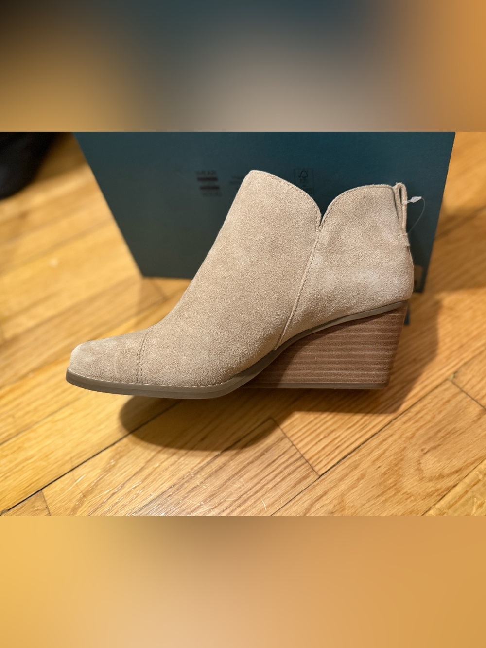 TOMS Goldie Wedge Booties in Oatmeal Suede-New in Box!